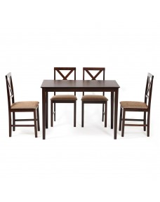 Обеденный комплект эконом Хадсон (стол + 4 стула)/ Hudson Dining Set дерево гевея/мдф, стол: 110х70х75см / стул: 44х42х89см, cappuccino (темный орех), ткань беж.