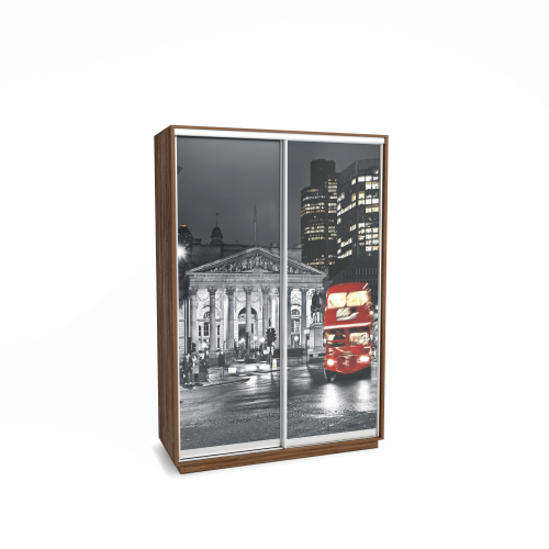 Шкаф-купе "Леон 2" с фотопечатью на стекле Лондон двухдверный 1500